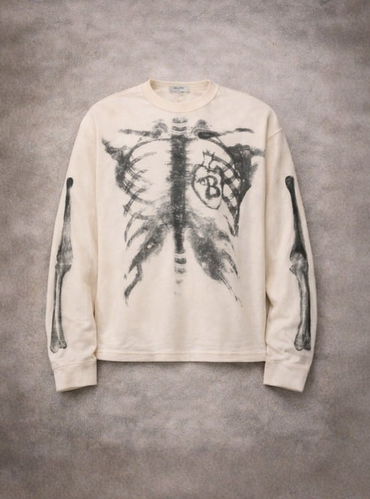 Beige Skeleton Graphic Long Sleeve